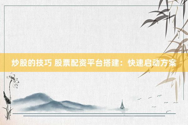 炒股的技巧 股票配资平台搭建：快速启动方案